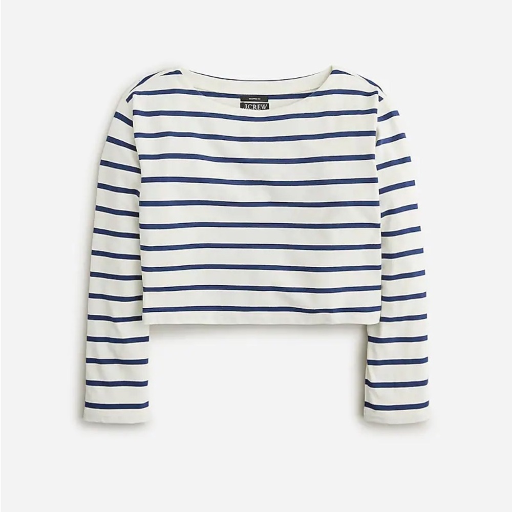 Like New J.Crew Cropped Boatneck T-shirt in mariner cotton - navy/ivory - M